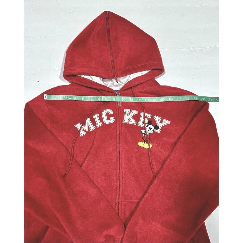 Disney Girl's Mickey Mouse Red Full Zip Hoodie Embroidery Satin Hood Fleece LG - Picture 11 of 15